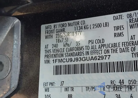 2016 Ford Escape Titanium z USA, uszkodzony, nr VIN 1FMCU9J93GUA62977